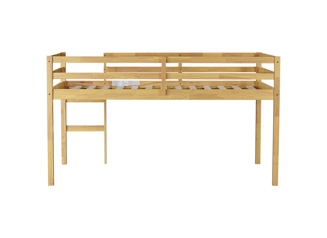 Solid Wooden, Rubber Wooden Twin Loft Bed with Ladder, Bed Platform of Strengthened Slats, Natural