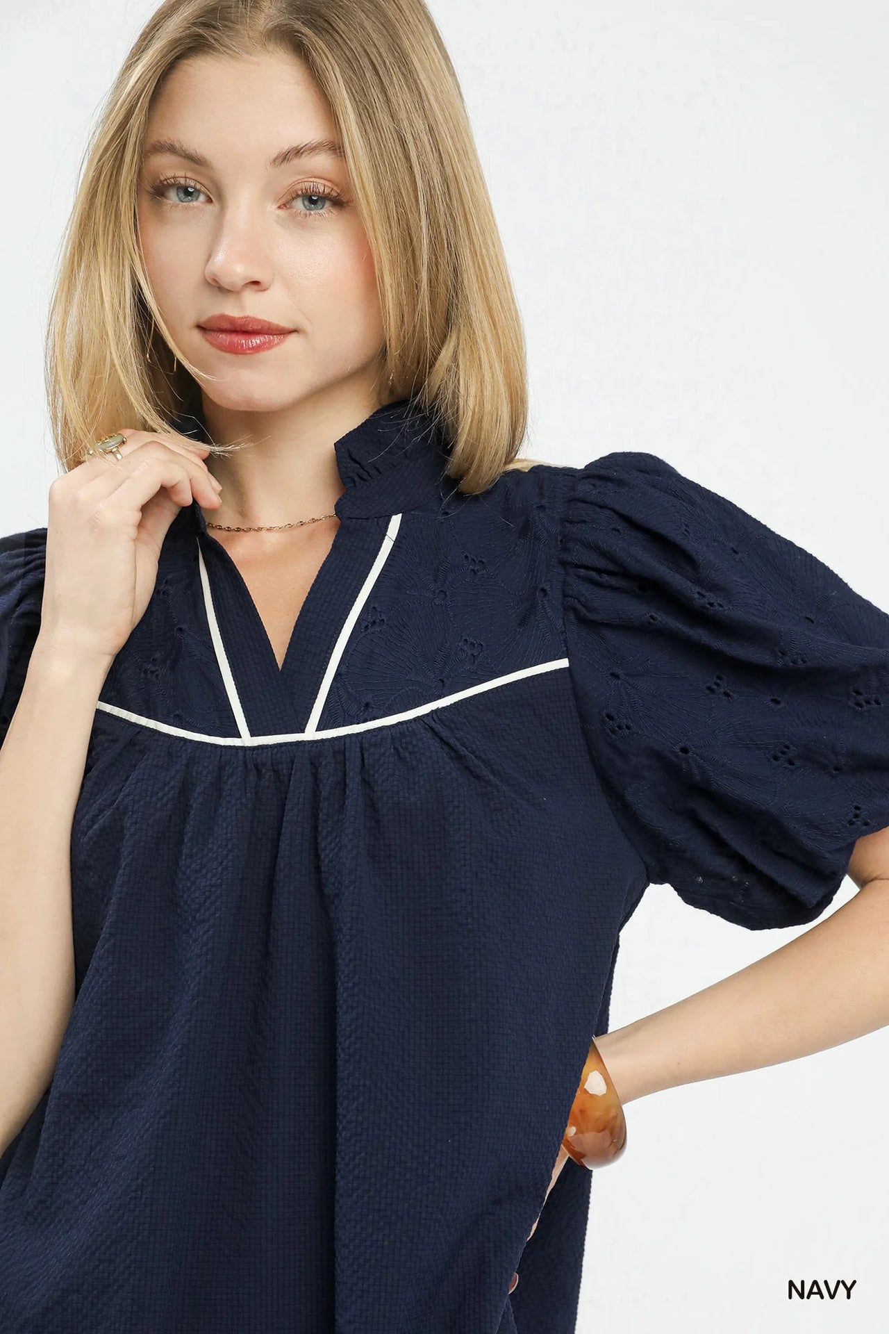 Umgee Puff Sleeve Textured Babydoll Dress