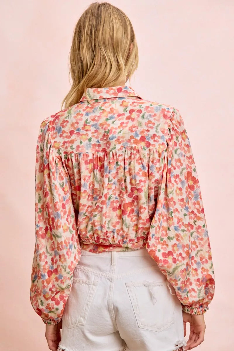 BiBi Floral Print Tie Hem Detail Crop Shirt