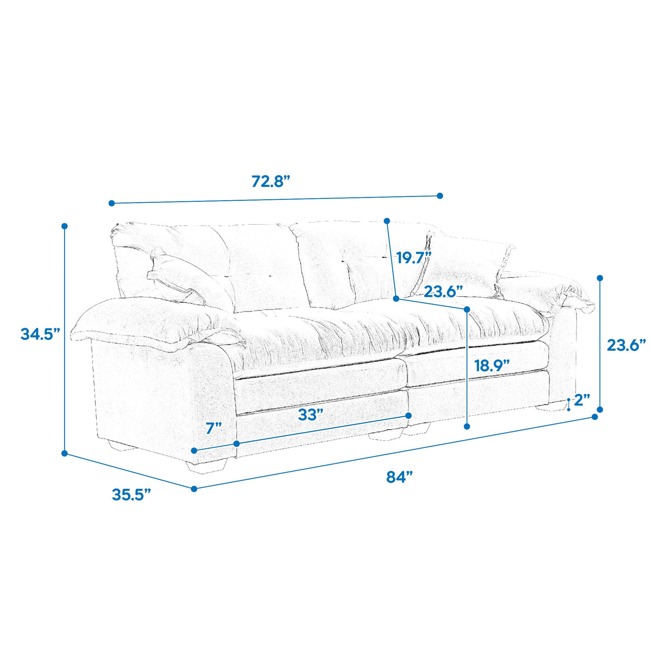 84' Chenille Sofa Small Sofa Loveseat Deep Seat Sofa Couch with 2 Throw Pillows & Memory Foam for Living Room Apartment Office Lounge-Black