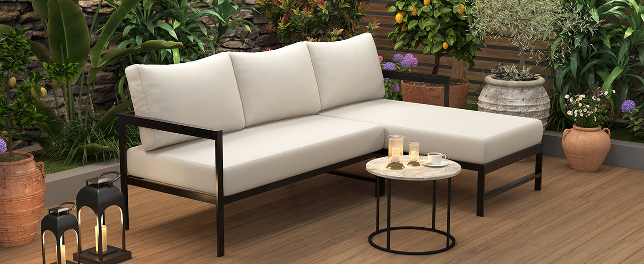 U_style Outdoor L-Shaped Sofa with Iron Frame,Weather-Resistant Patio Sofa Set with Ultra-Thick Cushions,Comfortable Seating for 3,Ideal for Patio, Balcony,and Garden