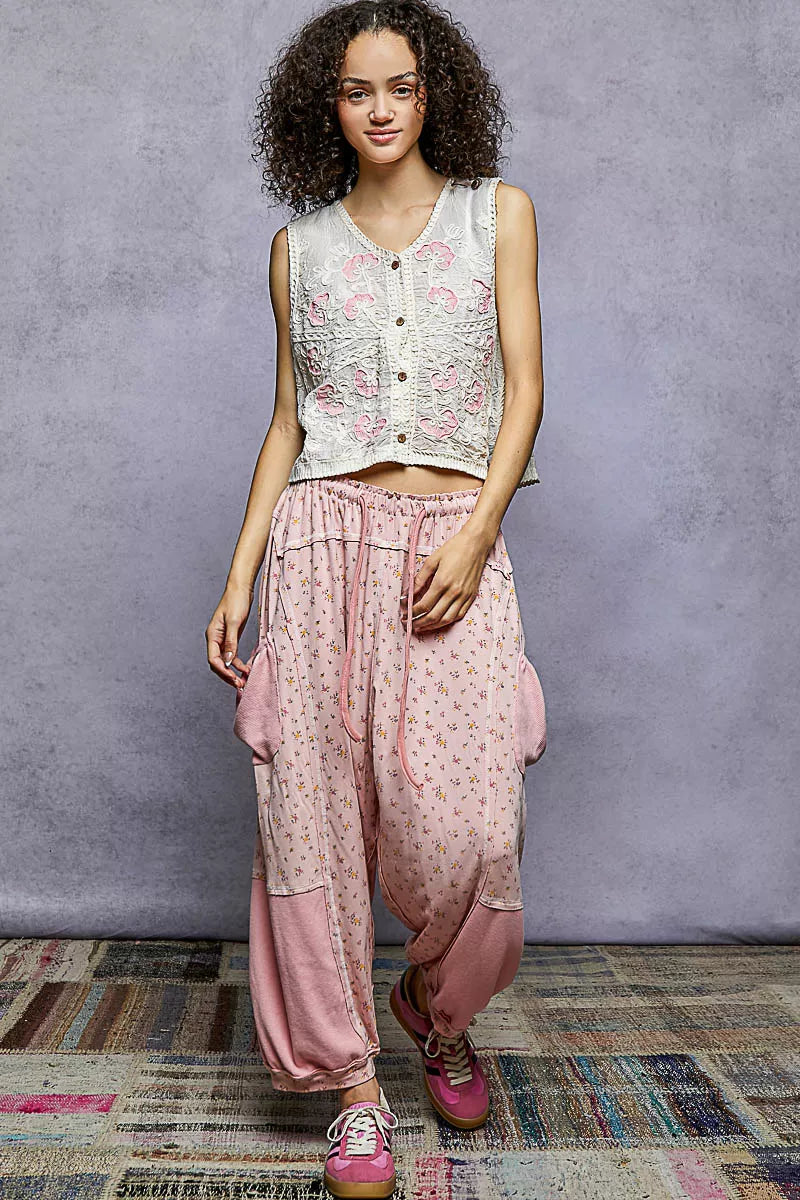 POL Floral Embroidered V-Neck Vest