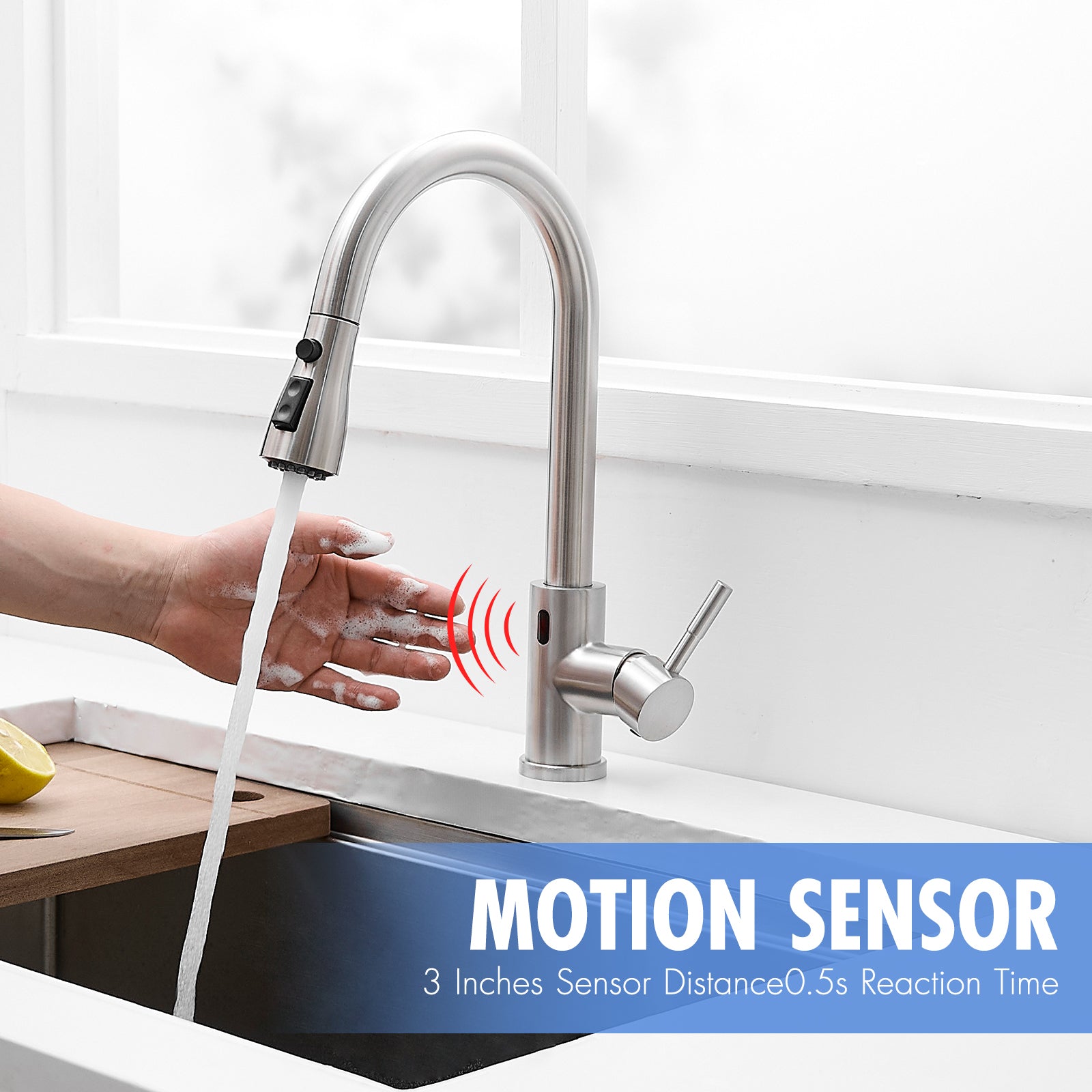 Touchless Kitchen Faucet, Hands Free Automatic Smart Kitchen Faucet, Stainless Steel Touchless Kitchen Faucet