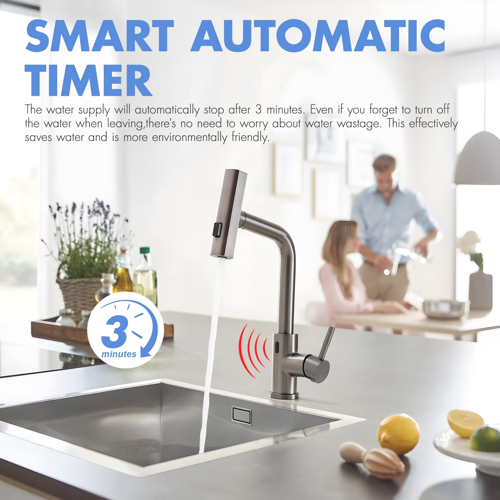 Touchless Kitchen Faucet, Hands Free Automatic Smart Kitchen Faucet, Stainless Steel Touchless Kitchen Faucet