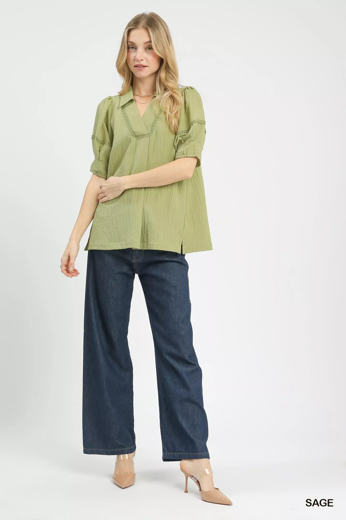 Umgee Textured Puff Sleeve Top