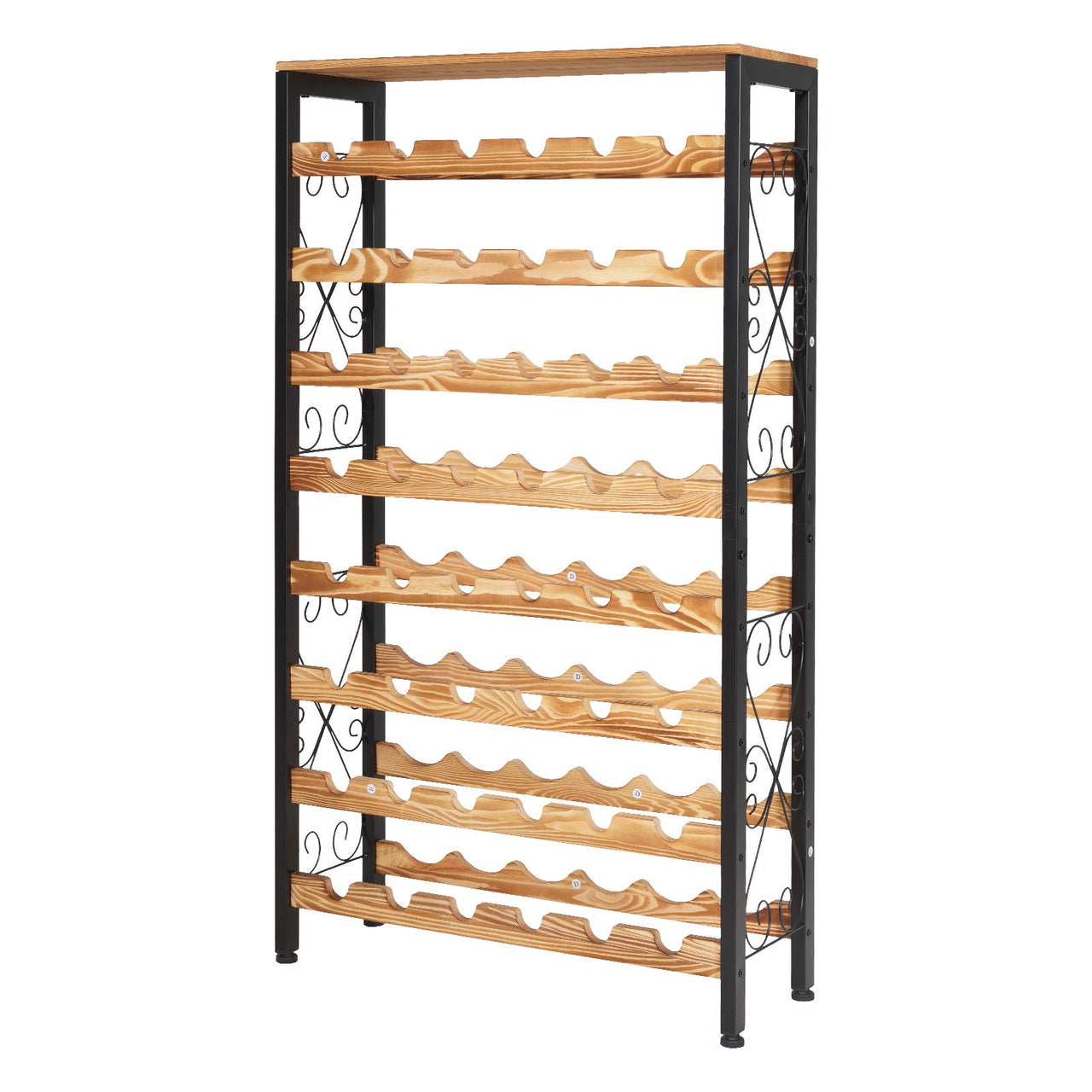 48 Bottle Wine Rack,8-Tier Wine Bottle Holder,Freestanding Floor Display Wine Storage Shelves with Wood Table Top,For Kitchen Pantry, Cellar, Bar, Dining Room, Living Room, Black
