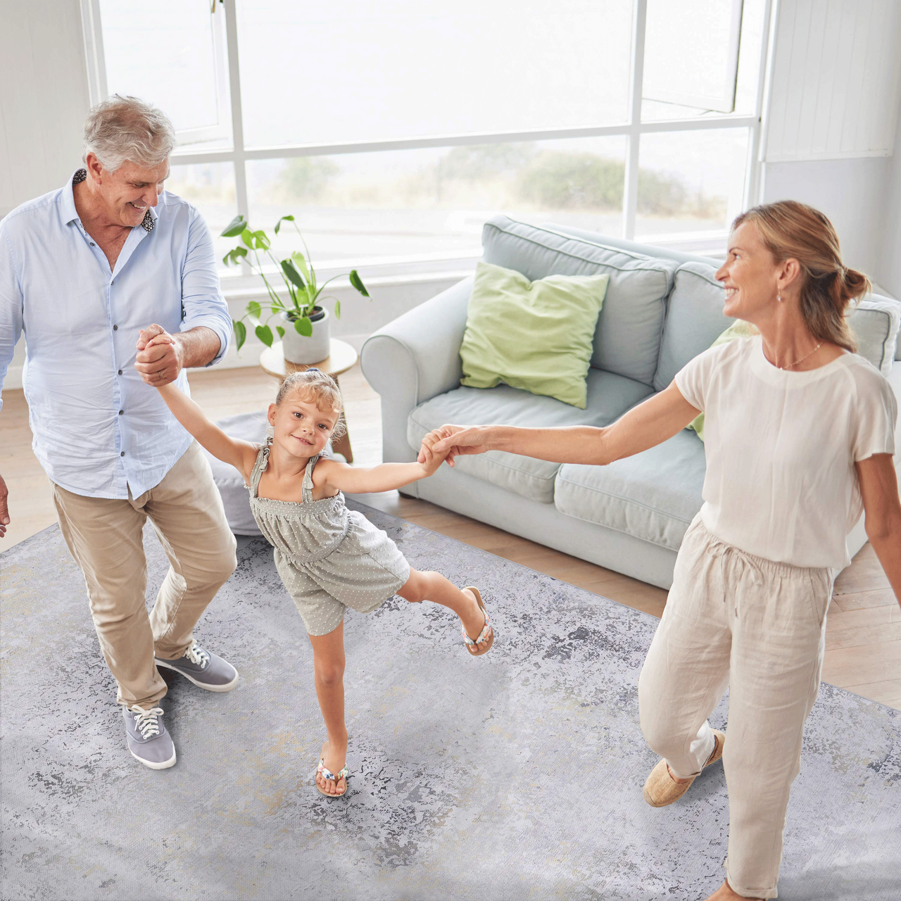 NAAR MAVAL Gold Washable Rug 5x8 Area Rug (Gray+Gold, 5' x 8')
