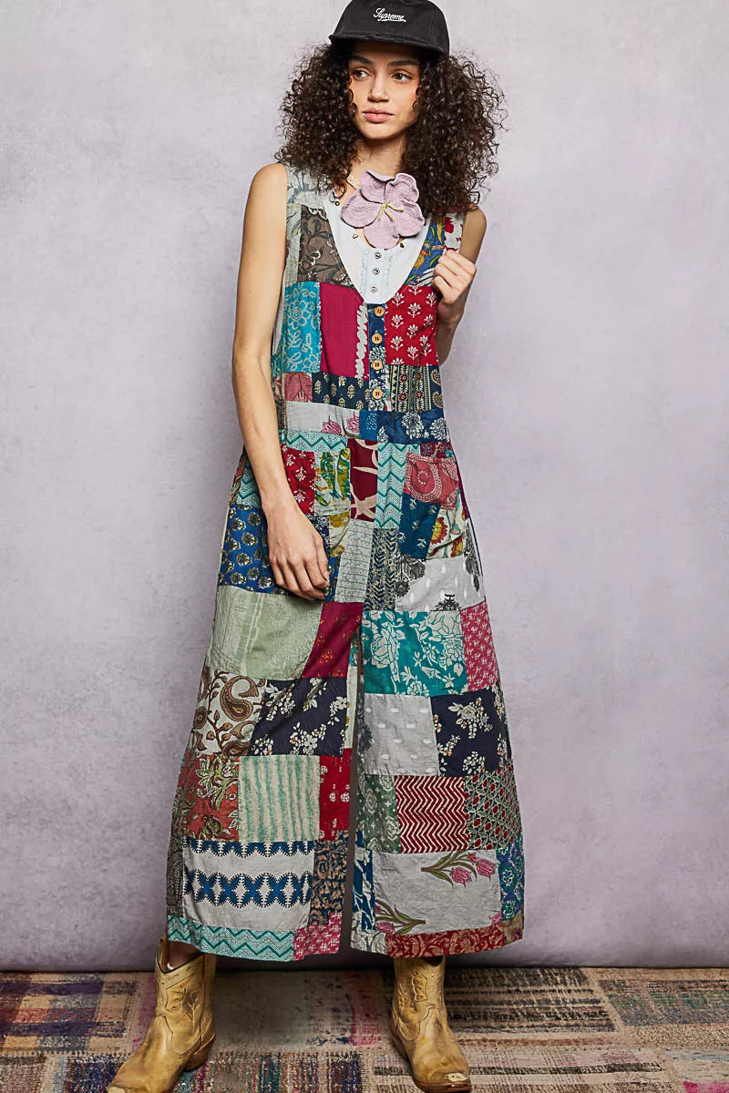 POL Sleeveless Patchwork Wide Leg Jumpsuit