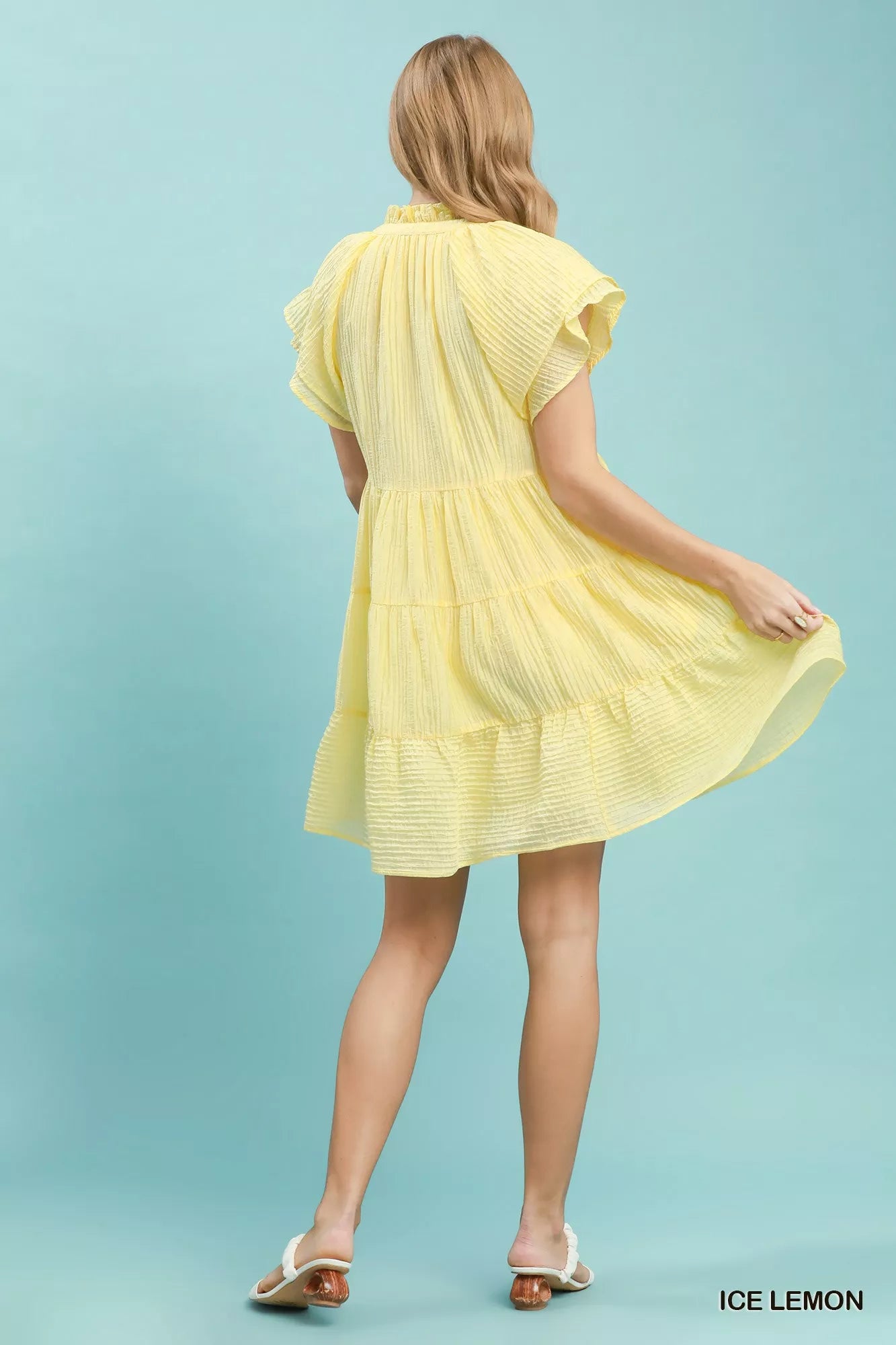 Umgee Tiered Ruffle Sleeve Textured Mini Dress