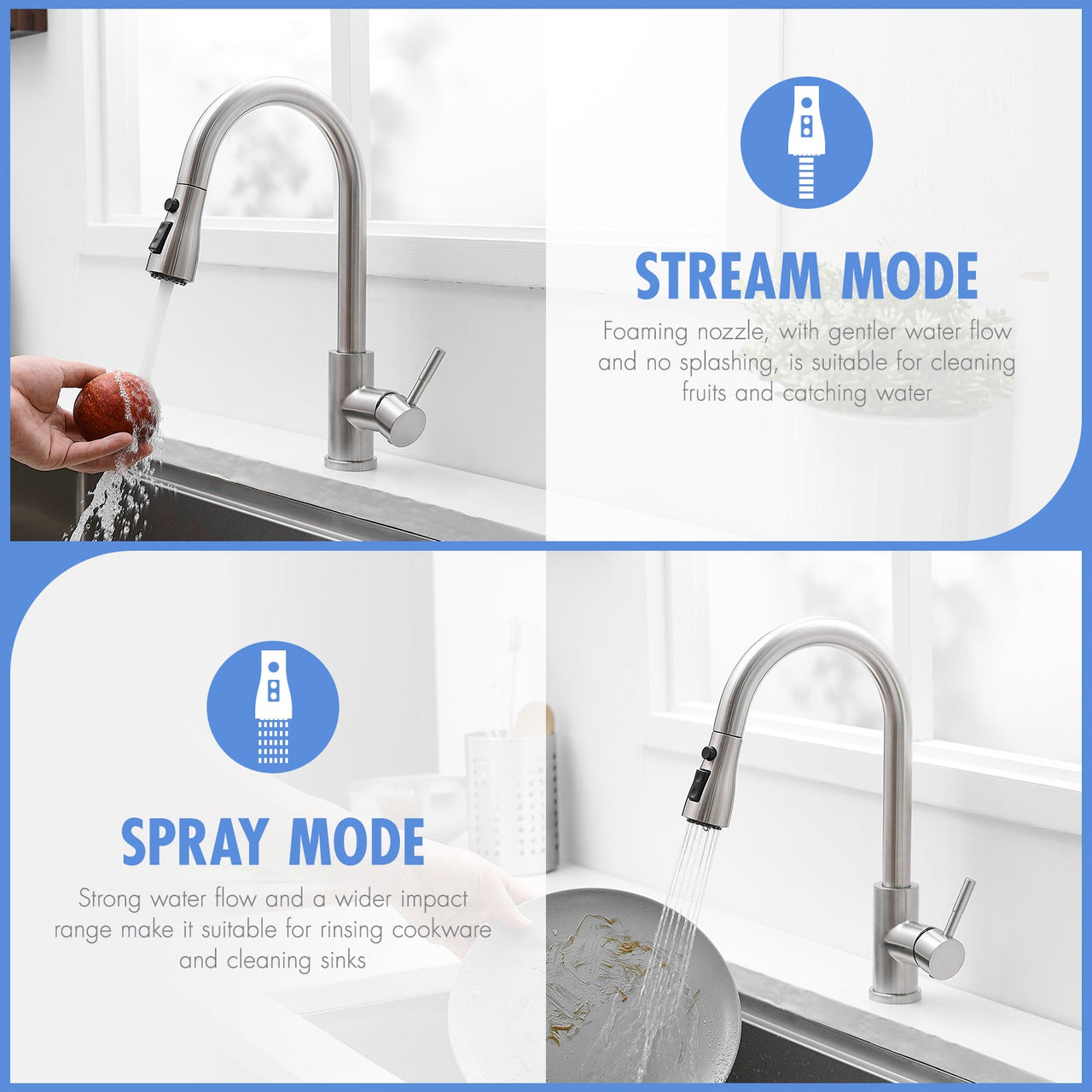 Kitchen Sink Faucet, Brushed Nickel Kitchen Faucets with Pull out Sprayer Stainless Steel Kitchen Faucet