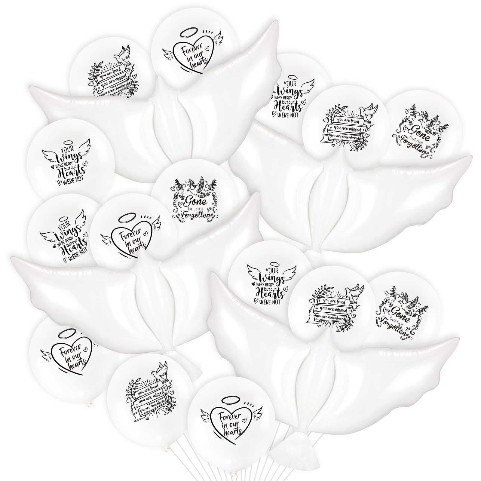 24pcs White Funeral Memorial Balloons with 4pcs White Dove Balloon Remembrance to Release in Sky for Happy Heavenly Birthday Anniversary Death In Memory of Life Funeral Party Supplies Decorations