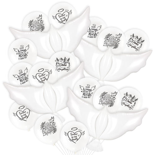 24pcs White Funeral Memorial Balloons with 4pcs White Dove Balloon Remembrance to Release in Sky for Happy Heavenly Birthday Anniversary Death In Memory of Life Funeral Party Supplies Decorations