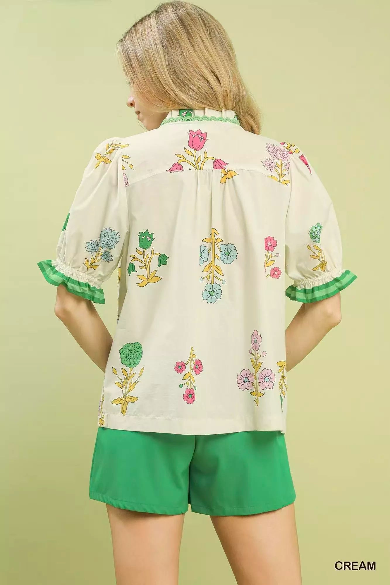 Umgee Petal Parade Print Button-Down Blouse