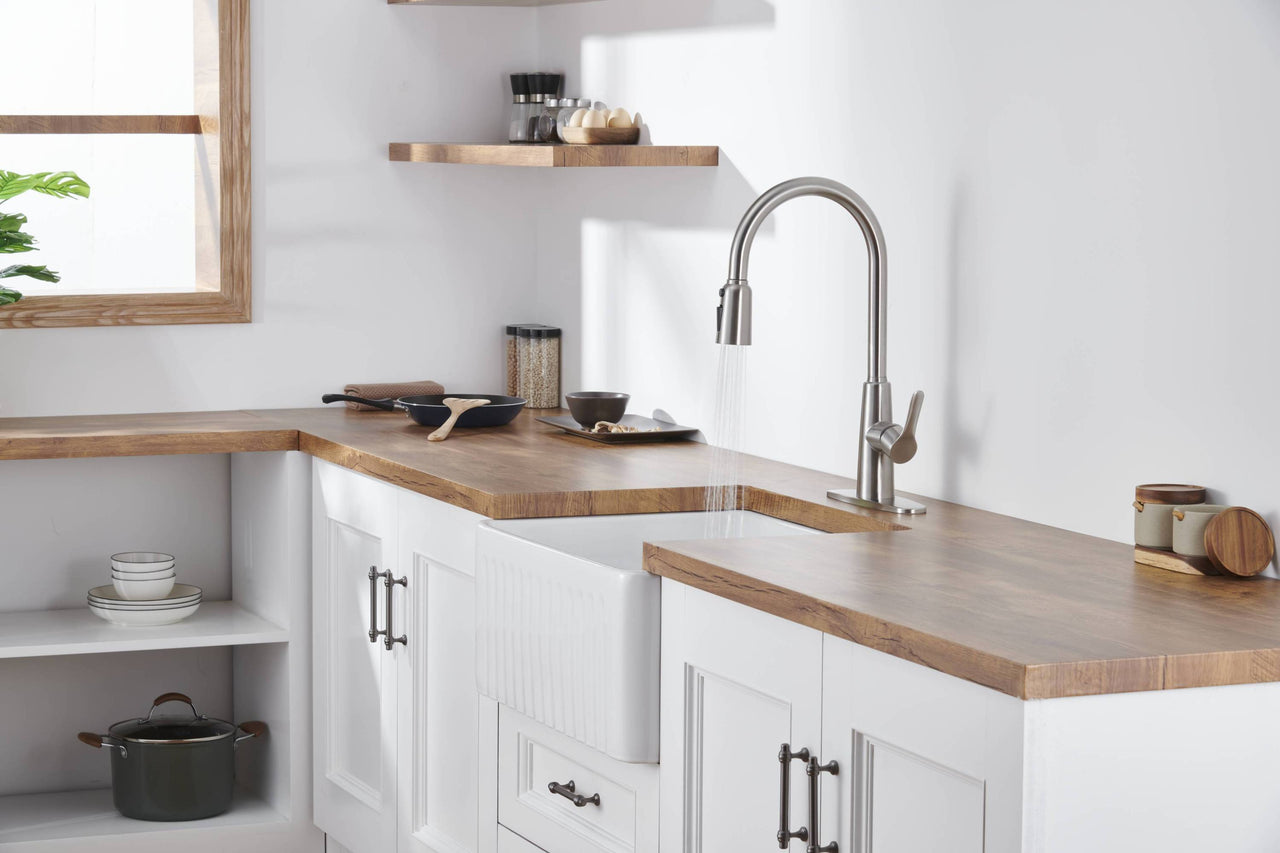 Kitchen Sink Faucet with Pull Out Sprayer Brushed Nickle,Stainless Steel High Arc Kitchen Sink Faucet, 3 Way Setting Single Handle Kitchen Faucets with Deck Plate