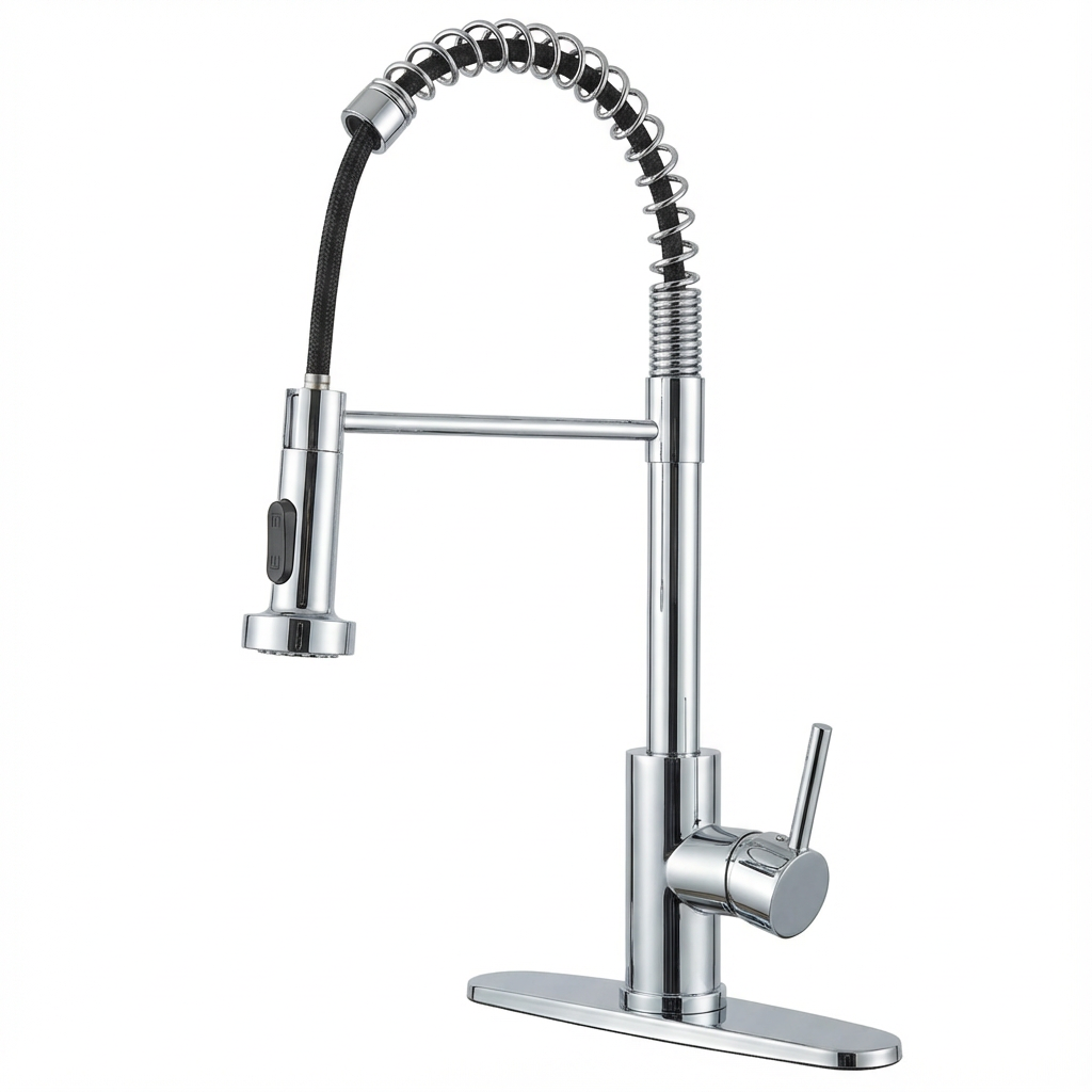 Kitchen Faucet with Pull Down Sprayer Industrial 1 Handle 1 Hole Or 3 Hole Faucet for Farmhouse Camper Laundry Utility Rv Wet Bar Sinks, Stainless Steel, Chrome