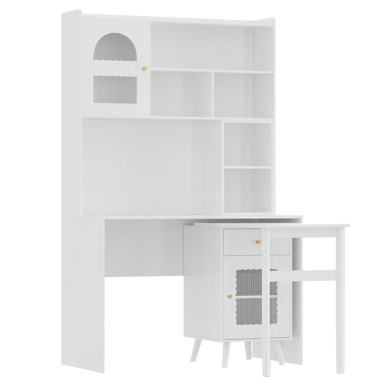 Computer Desk with 90 Degree Rotating Desktop, 43x70 Inch Office Desk with Storage Drawer and Cabinets, Gaming Desk with Shelves, Writing Desk for Study, Work Desk for Home (Old SKU:N733P279101K)