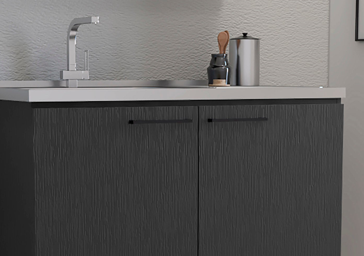 Napoles 2 Utility Sink with Cabinet, Stainless Steel Countertop, Interior Shelf - Wenge