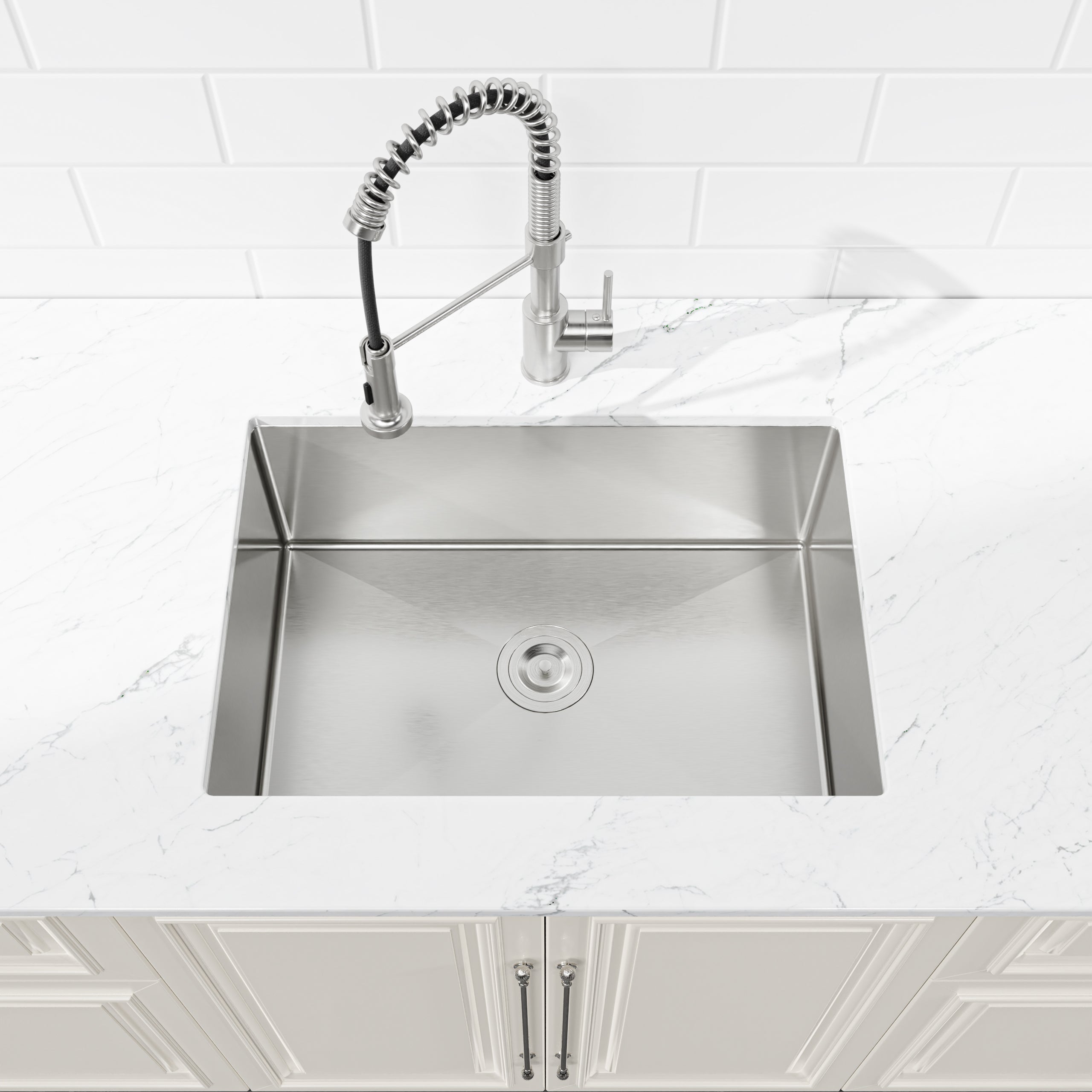 Stainless Steel Kitchen Sink, 27″x19″ Single Bowl, Undermount Handmade Sink in Brushed Nickel, with US Standard Drain and Hook, LS-SSBR06