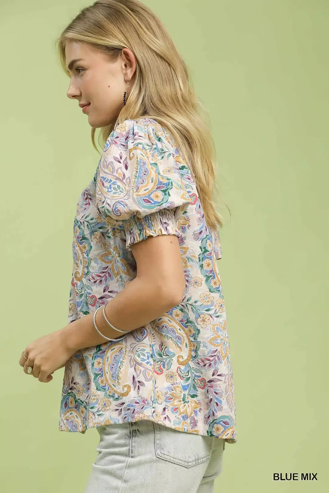 Umgee Mix Paisley Floral Button Down Shirt