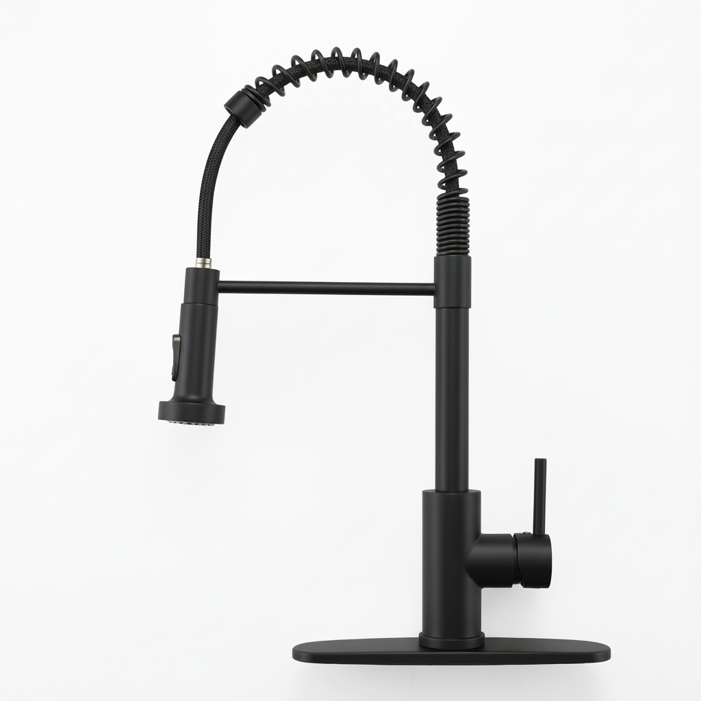 Kitchen Faucet with Pull Down Sprayer Industrial 1 Handle 1 Hole Or 3 Hole Faucet for Farmhouse Camper Laundry Utility Rv Wet Bar Sinks, Stainless Steel, Matte Black