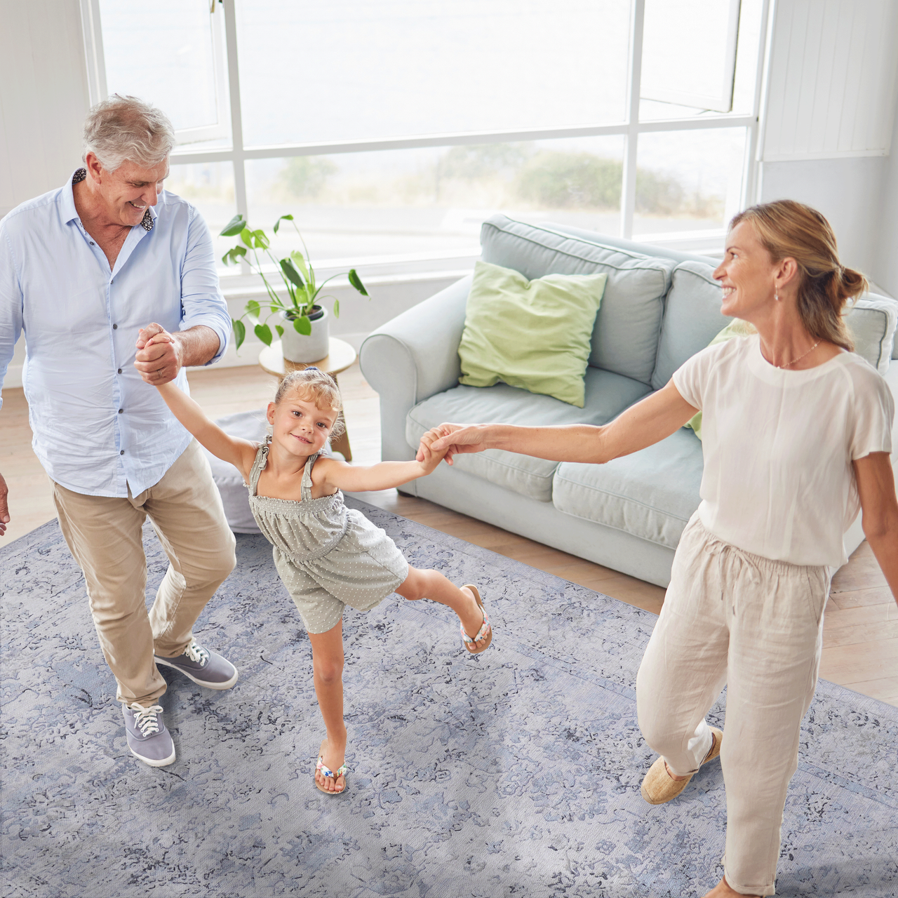 NAAR MAVAL Blue Washable Rug 5x8 Area Rug (Blue+Cream, 5' x 8')