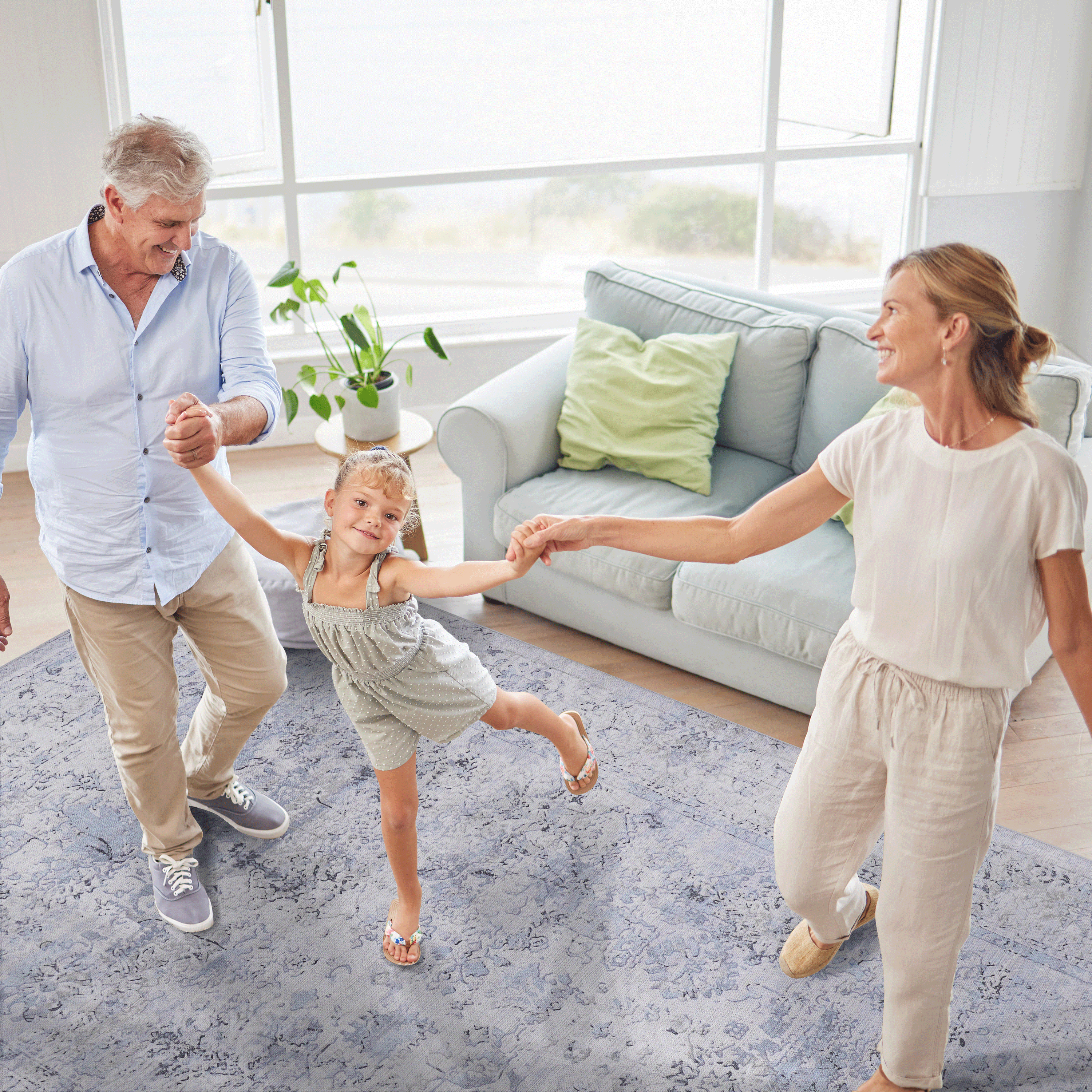 NAAR MAVAL Blue Washable Rug 5x8 Area Rug (Blue+Cream, 5' x 8')