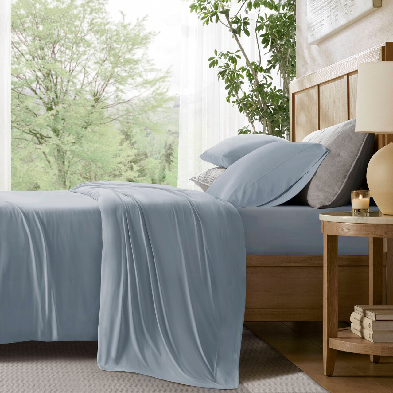 4-Piece Queen Stretch Jersey Sheet Set,Blue