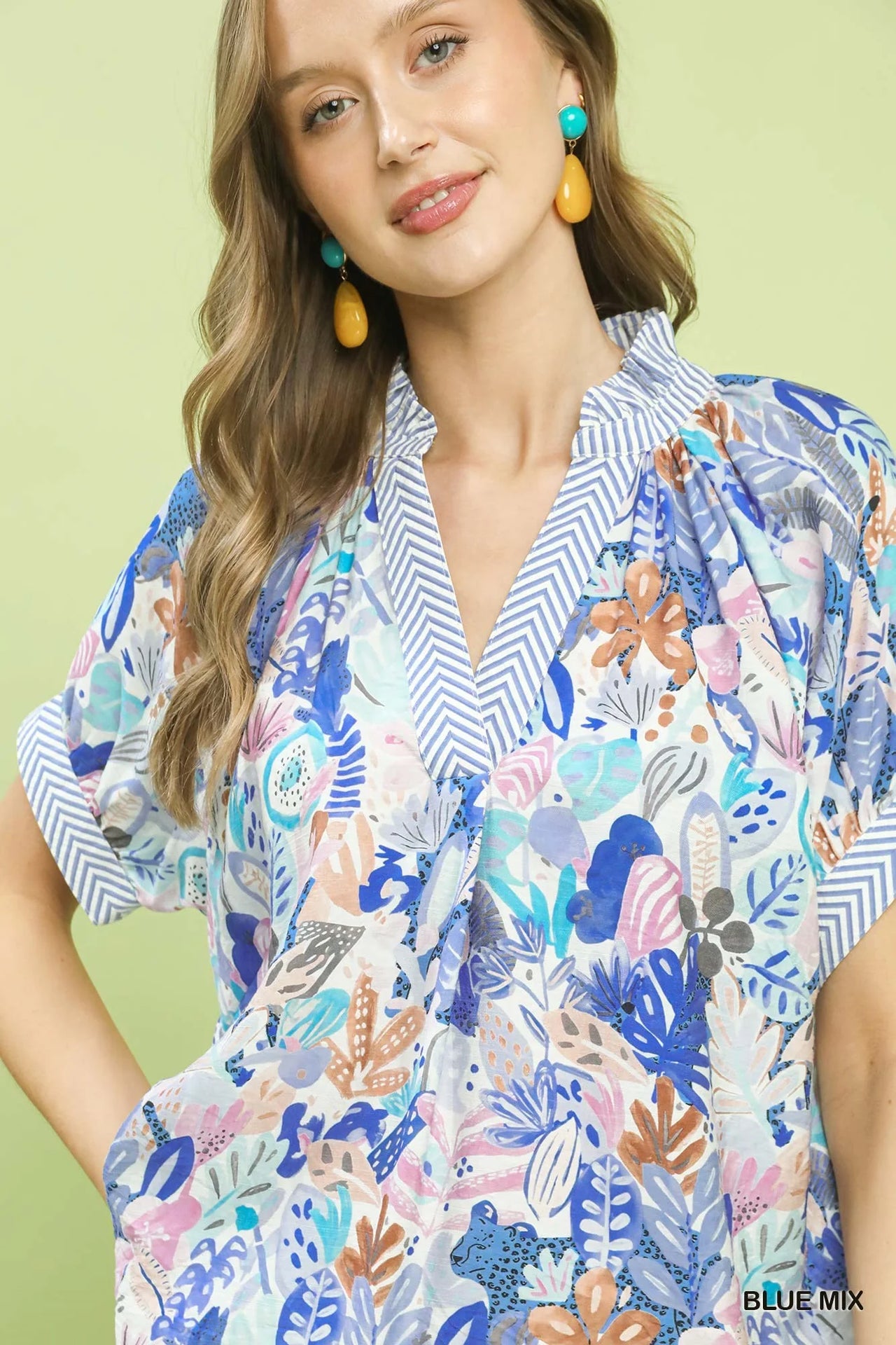 Umgee Mix Boho Printed V-Neck Top