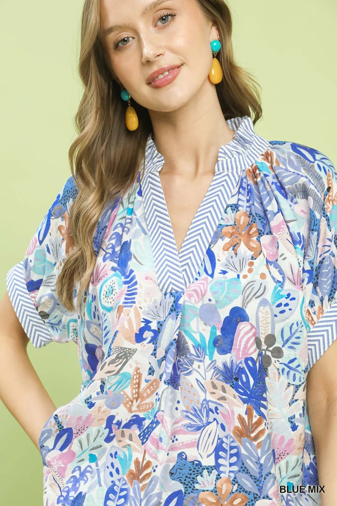 Umgee Mix Boho Printed V-Neck Top