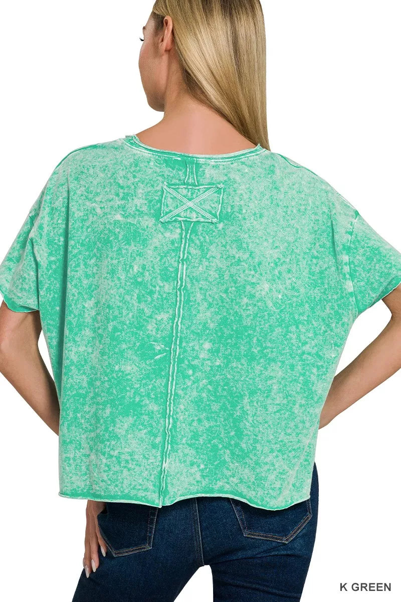 Zenana Halo Washed Cotton Short Sleeve Top