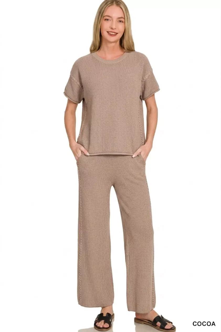 Zenana Viscose Round Neck Top & Pants Set