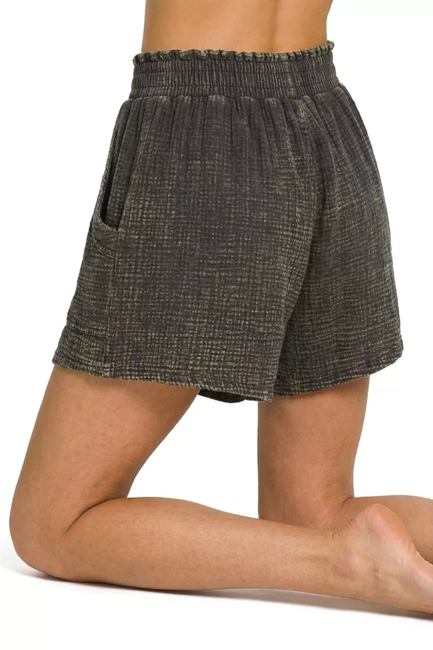 Zenana Washed Double Gauze Shorts