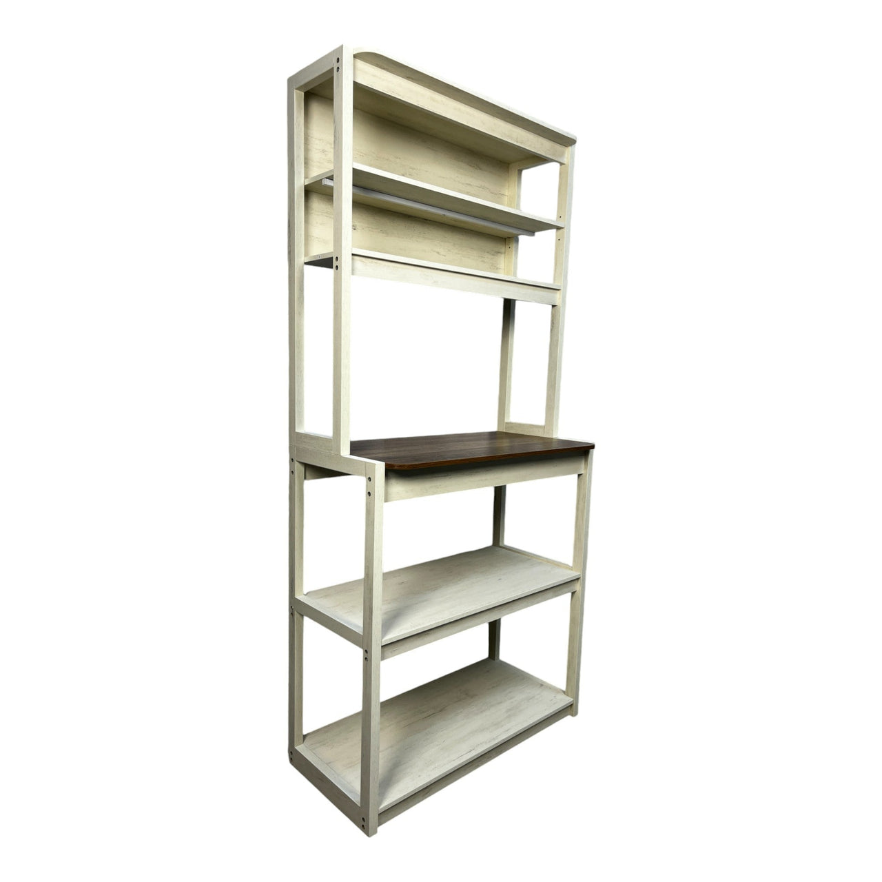 31.50' White and Rustic Brown color 5-Tier Bakers Rack for Kitchen with Storage, Coffee Bar, Kitchen Shelves,  Microwave Stand
