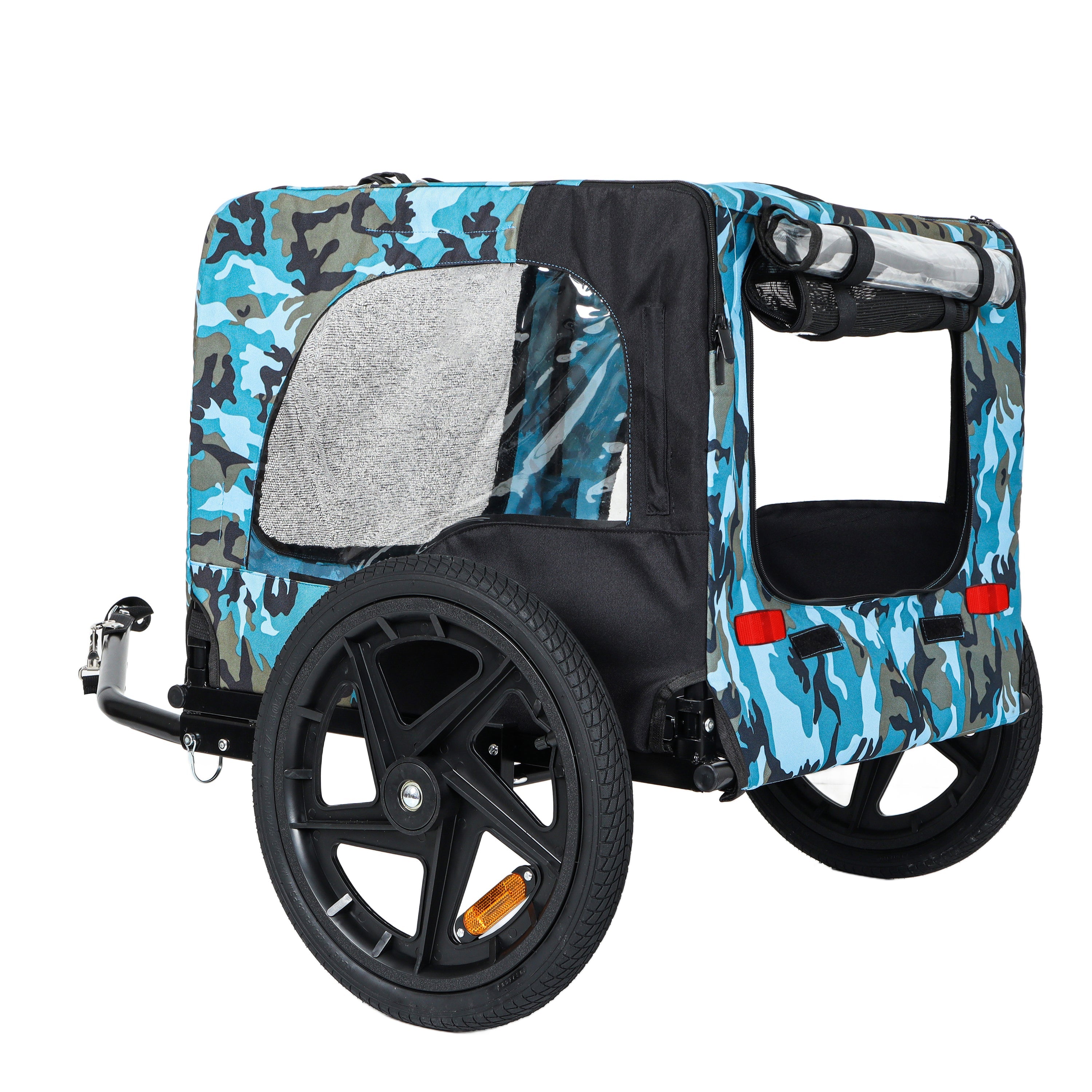 Outdoor Heavy Duty Collapsible Pet Bike Trailer with 16-Inch All-Terrain Wheels & Universal Hitch – Foldable Dog/Cargo Carrier Cart for Bicycles, blue+black