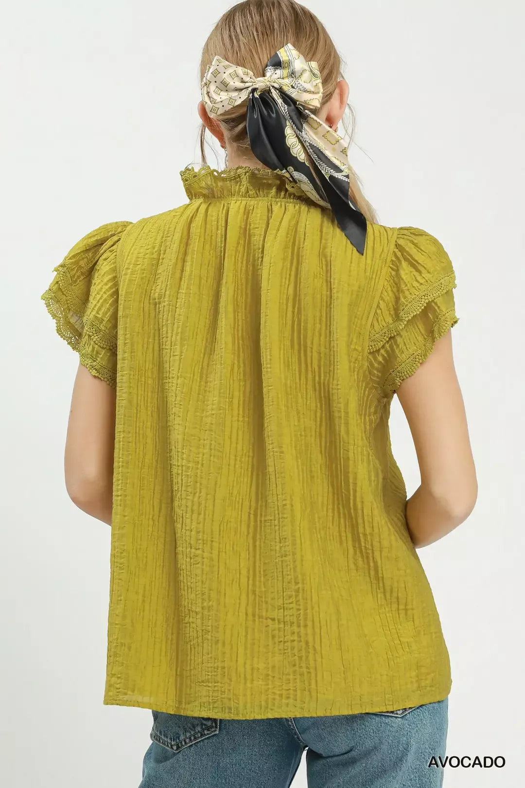 Umgee Lace Trim Ruffle Top