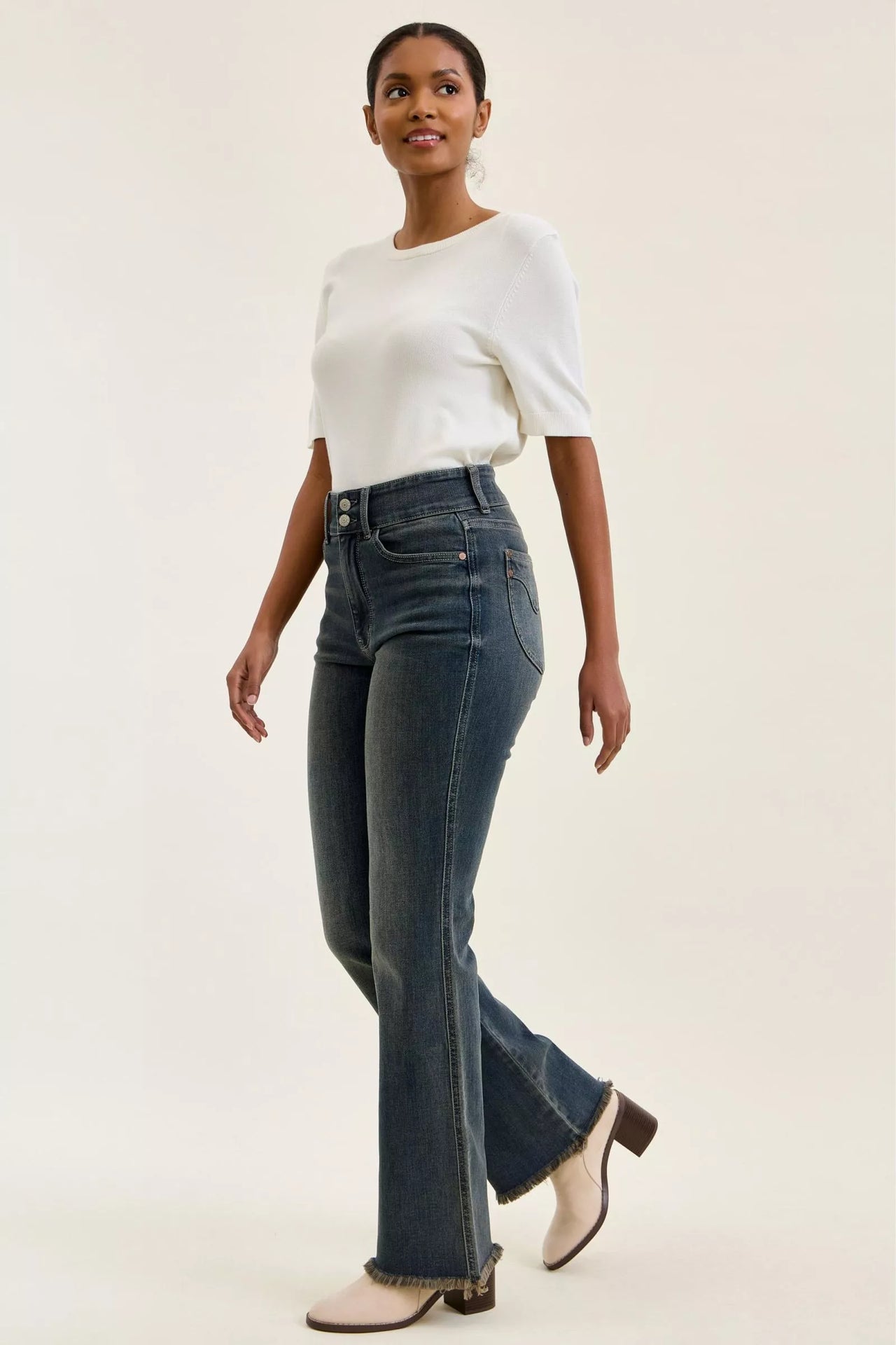 Judy Blue High Waist Double Button Frayed Hem Jeans