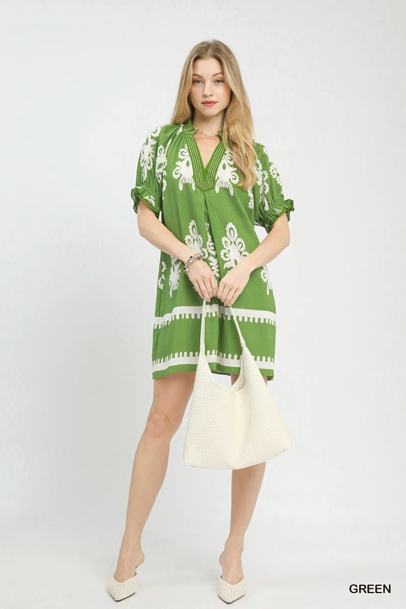 Umgee Two Tone Border Print Mini Dress