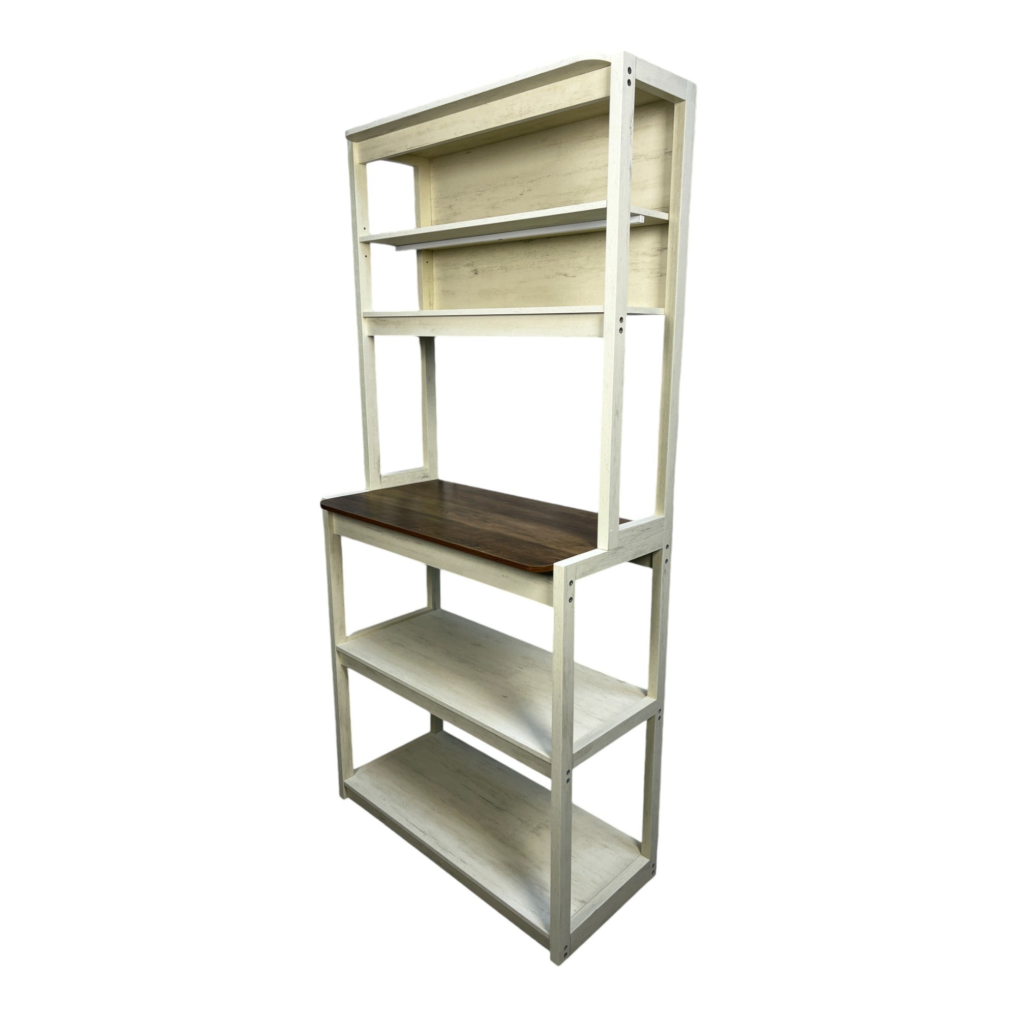 31.50' White and Rustic Brown color 5-Tier Bakers Rack for Kitchen with Storage, Coffee Bar, Kitchen Shelves,  Microwave Stand