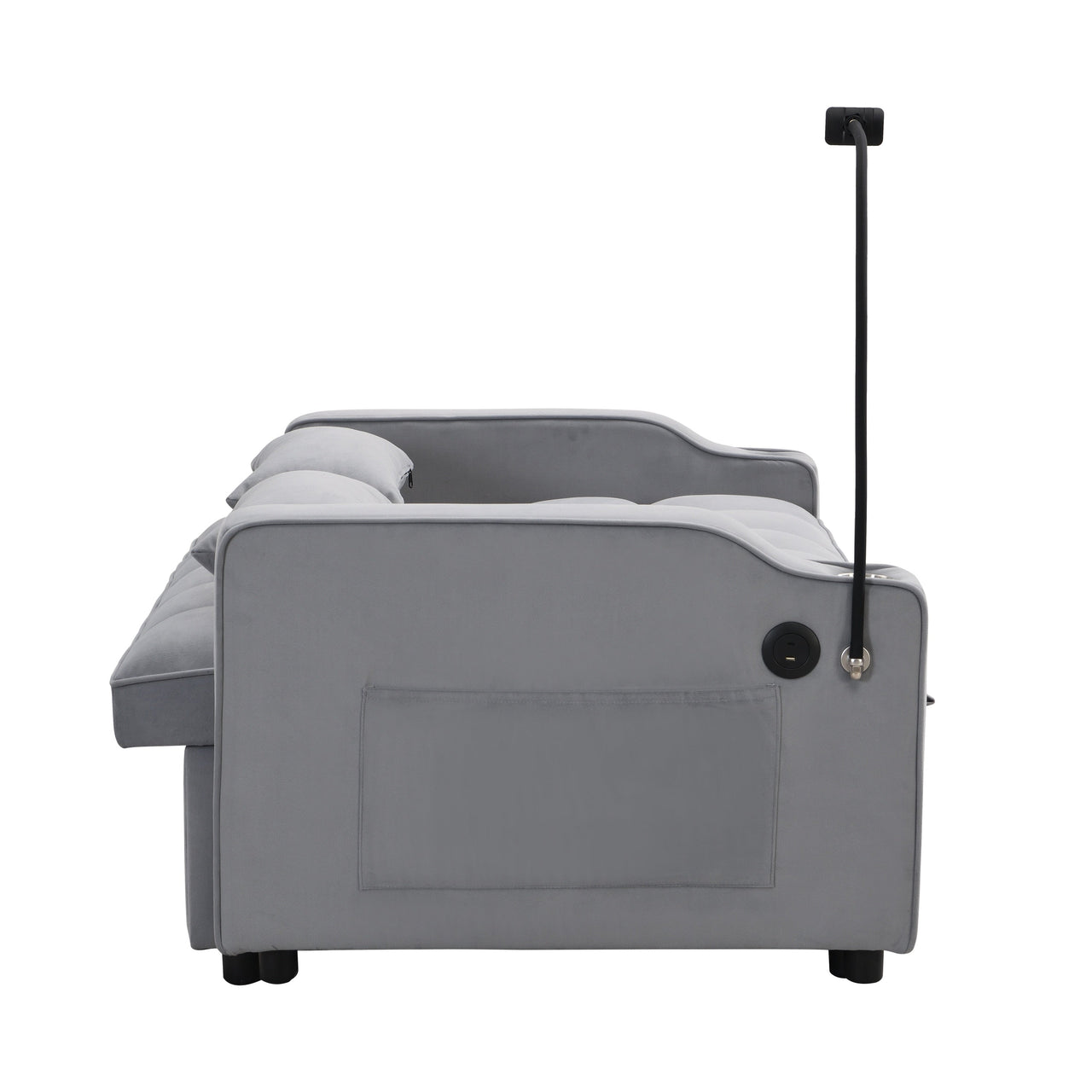 Modern Velvet Loveseat Futon Sofa Couch with Pullout Bed, Adjustable Backrest, Toss Pillows, Light Gray