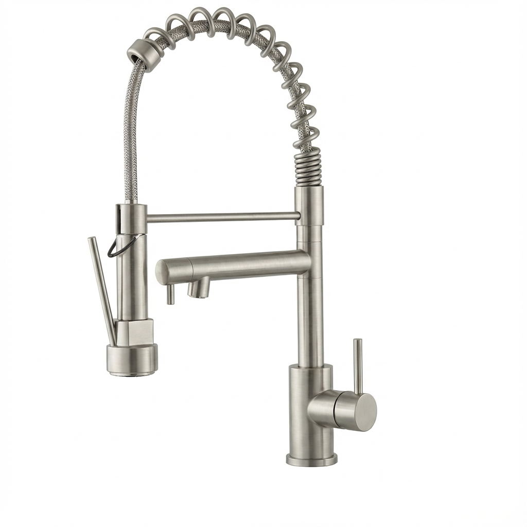 Kitchen Faucet with Pull Down Sprayer, Touch On Single Handle 2- Function Stainless Steel Spring Neck, Single Hole Installation for Residential, Commercial, RV, Bar & More, Brushed Nickel