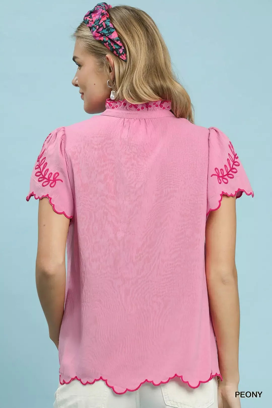 Umgee Embroidered Scallop Top