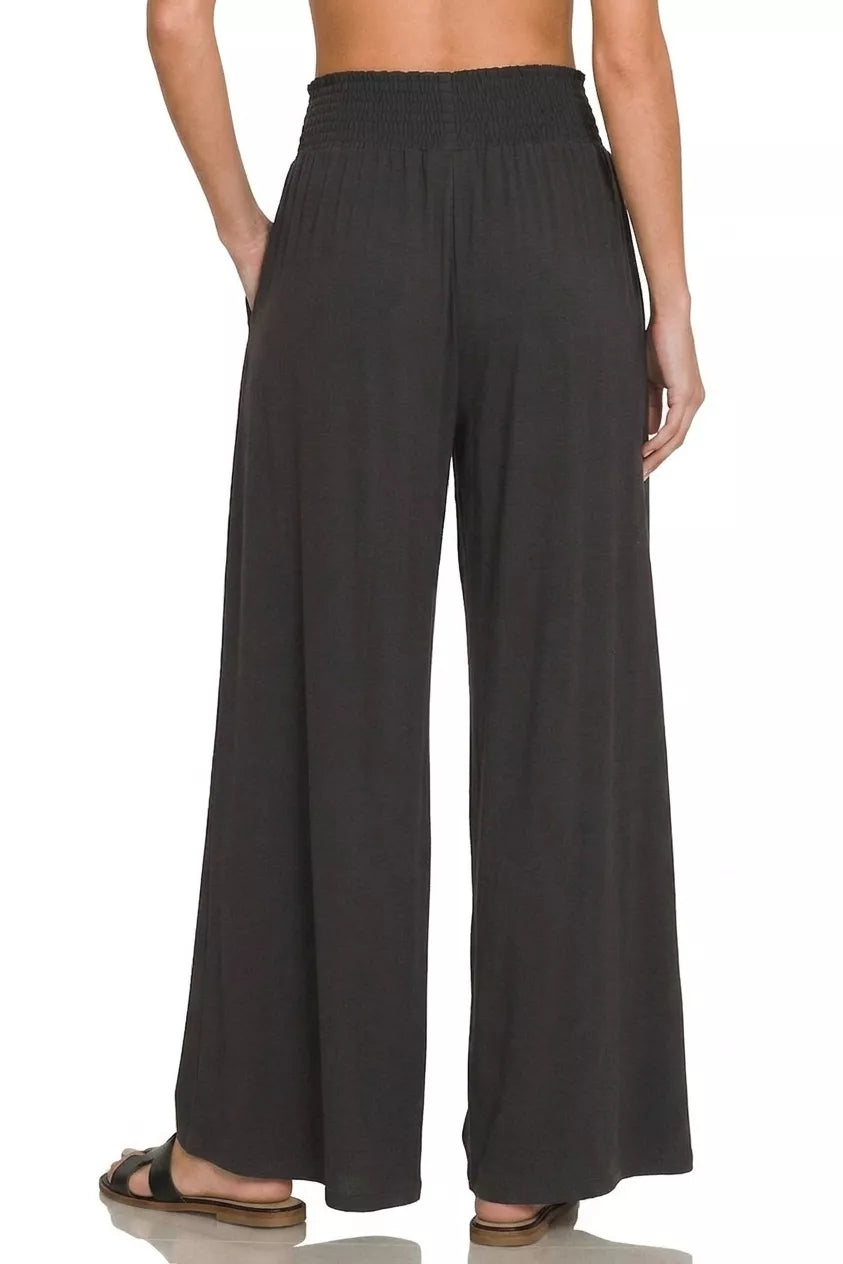 Zenana Smocked Waist Wide Leg Palazzo Pants
