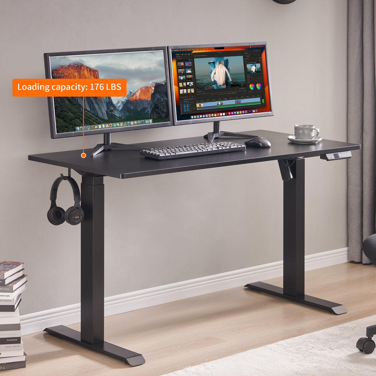 Electric Standing Desk, Adjustable Height Stand up Desk, 24x48 Inches Sit Stand Home Office Desk,Black Frame/Black Top