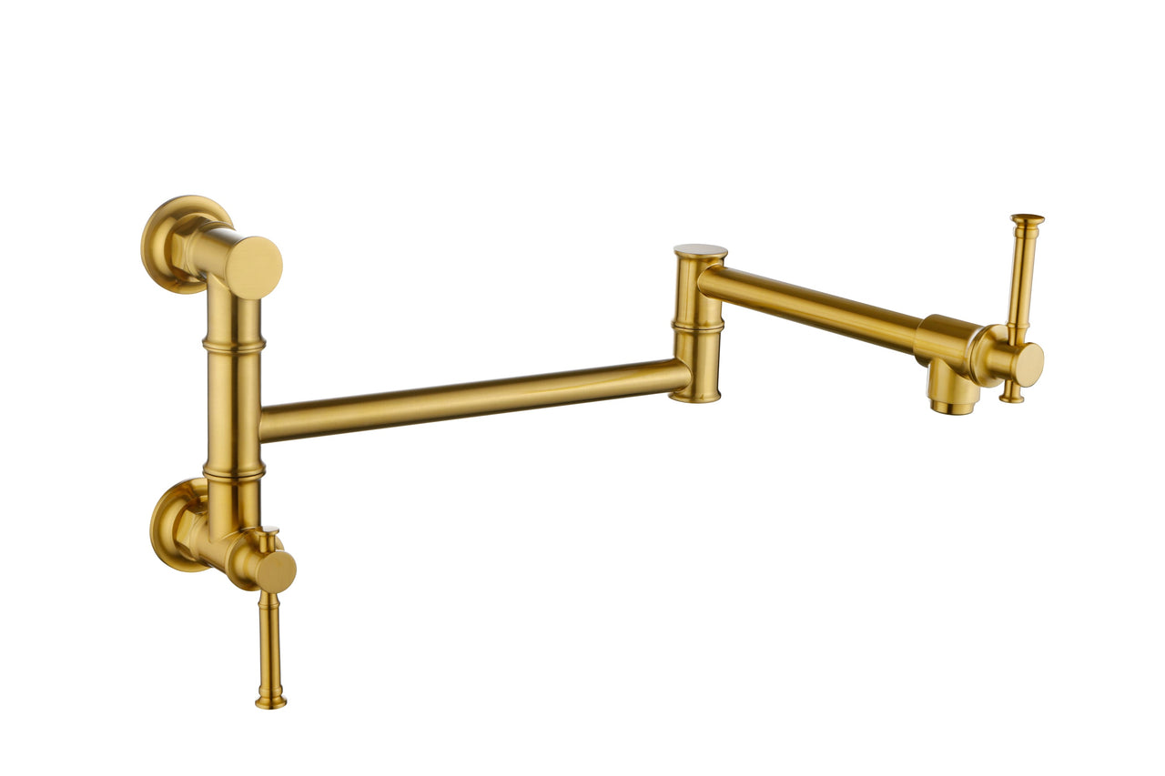 Wall mounted Pot Filler Faucet, Modern Brass Pot Filler Two-Attachment Wall Mount Folding Kitchen Pot Filler Swing Arm