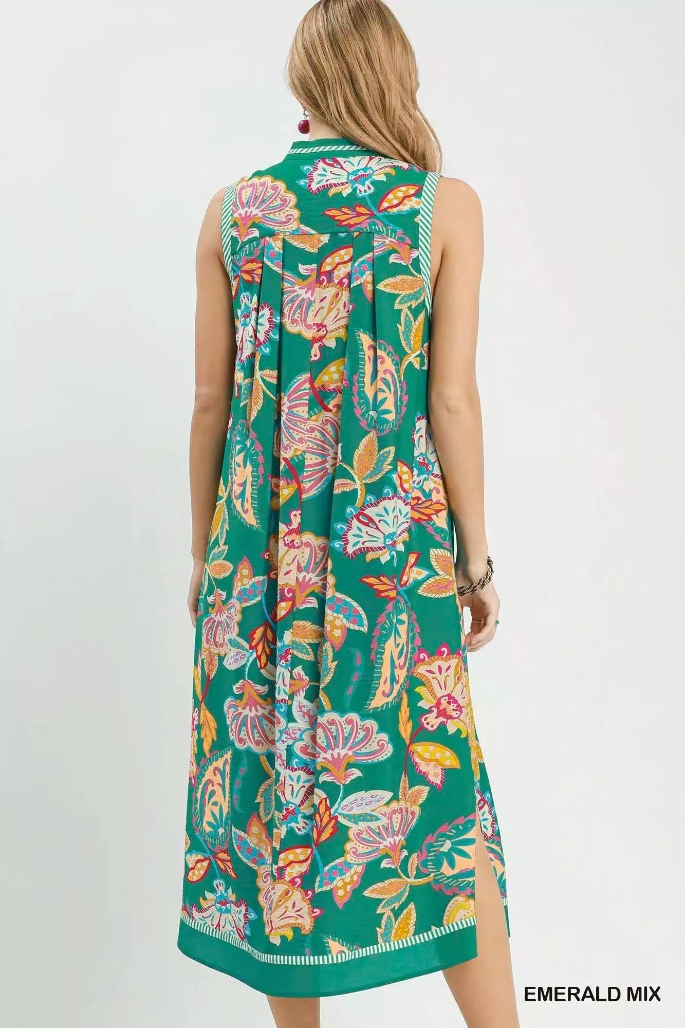 Umgee Paisley Floral Sleeveless Midi Dress