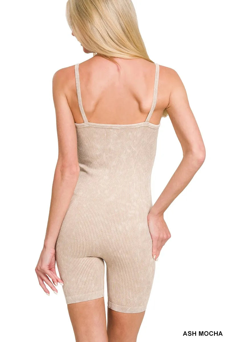 Zenana Stone Washed Ribbed Seamless Romper