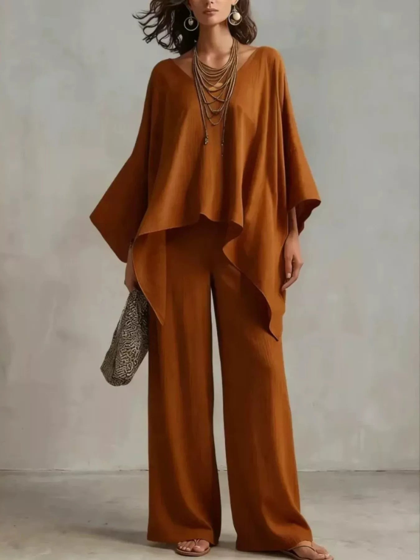 Full Size V-Neck Top and Pants Set Plus Size