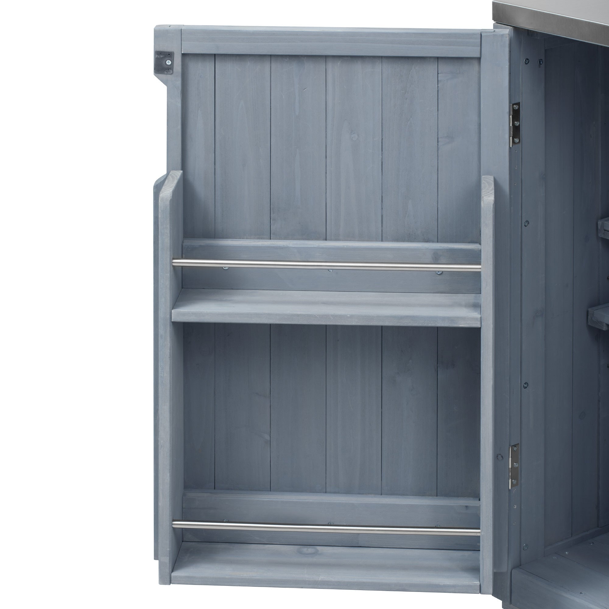 K&K 66.5' Outdoor Kitchen Island for Big Green Egg Grills, Solid Wood Outdoor Grill Cart for Tabletop Grill with Stainless Steel Top, Drawer, Compatible with Large Big Green Egg, Kamado Joe- Grey Blue