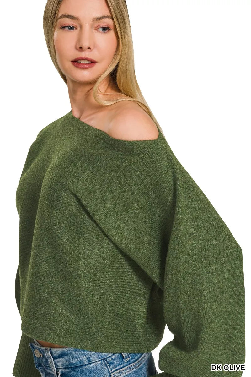 Zenana Boat Neck Balloon Sleeve Sweater