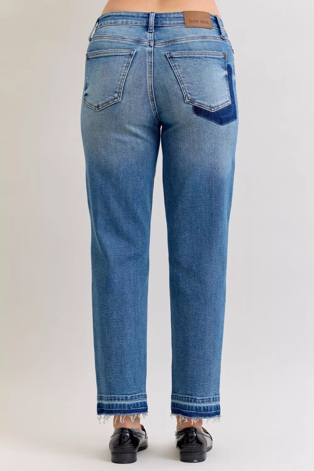 Judy Blue Full Size Mid Rise Bf Patch & Repair Destroyed Release Hem Jeans Plus Size